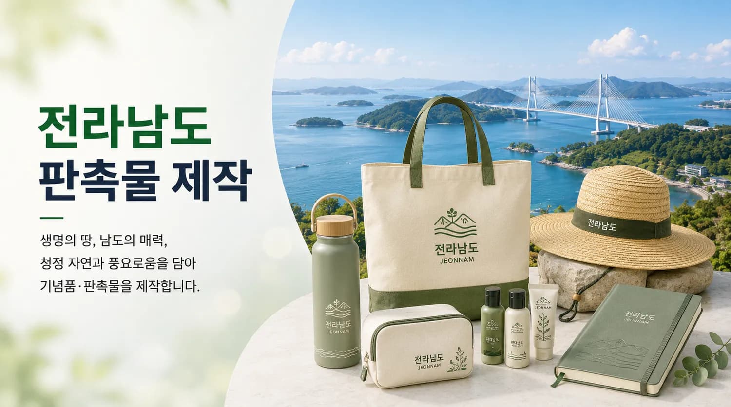 전남 다도해 전경과 로고를 새긴 보틀 등 축제·행사 배포 판촉물